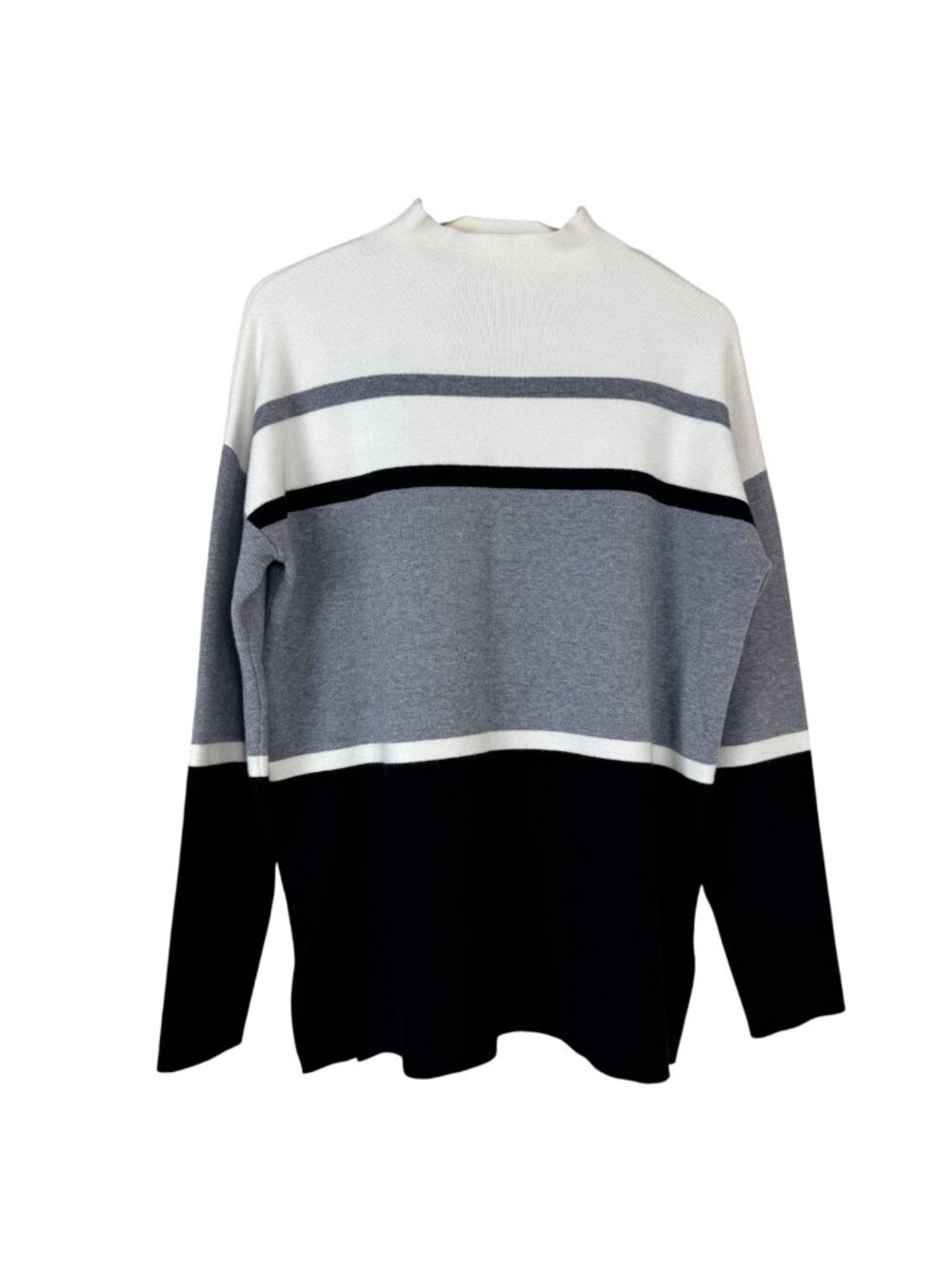 Cynthia Rowley Mock Neck Sweater Women's XL Color Block Grey Black White Soft